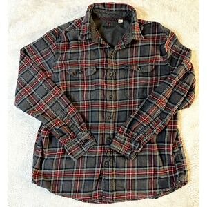 Woolrich Shirt Mens Medium Gray‎ Red Plaid Flannel Long Sleeve Button Up - L